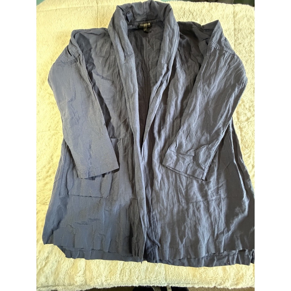 Eileen Fisher Longline‎ Open Front Packable Crinkle Jacket Size Ptp Cotton Blend